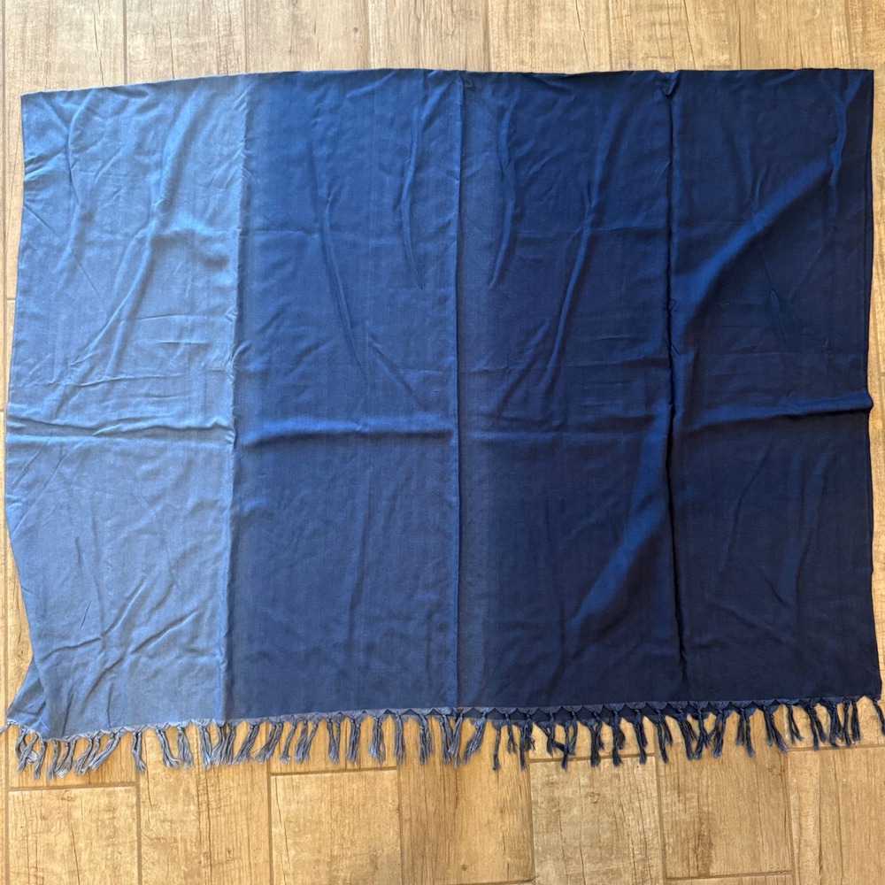 Caribbean Fun Blue Ombre Rayon Sarong Wrap Scarf with Tassel Fringe 66x44‎